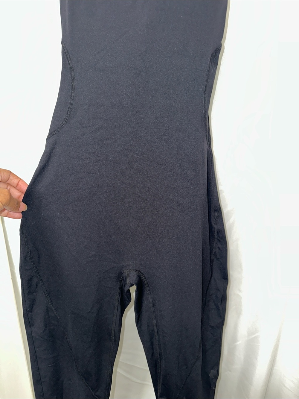 Black Women's Sleeveless Exercise Jumpsuit - Picture 3 of 5